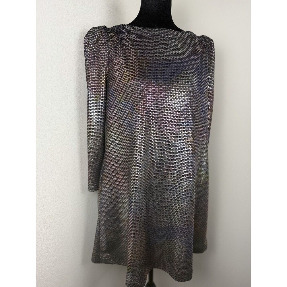 Free People Diamonds Are Forever Irridescent Metallic Puff Sleeve Mini Dress XS - Picture 5 of 14